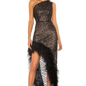 Bronx and Banco Lola Sheer Feather Gown in Black